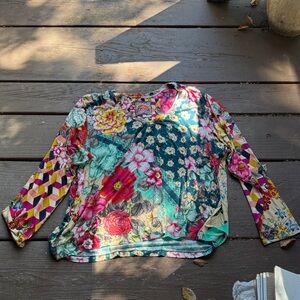 Johnny Was Multicolor Floral Long Sleeve Top